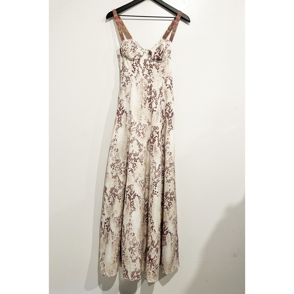 NWT L'Agence Sutton Beaded Strap Maxi Dress in Light Sage Multi Desert Snake - 0 - Picture 7 of 16